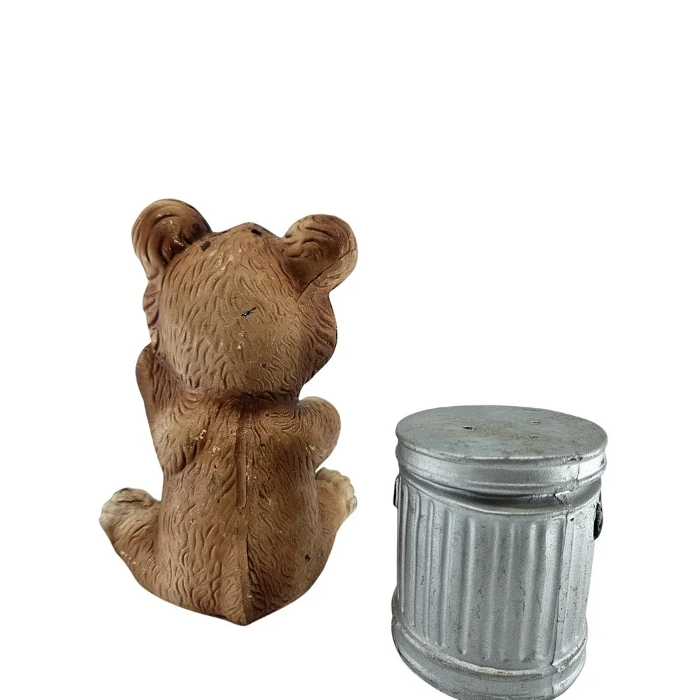 Vintage Bear With Trash Can Salt & Pepper Shakers Japan